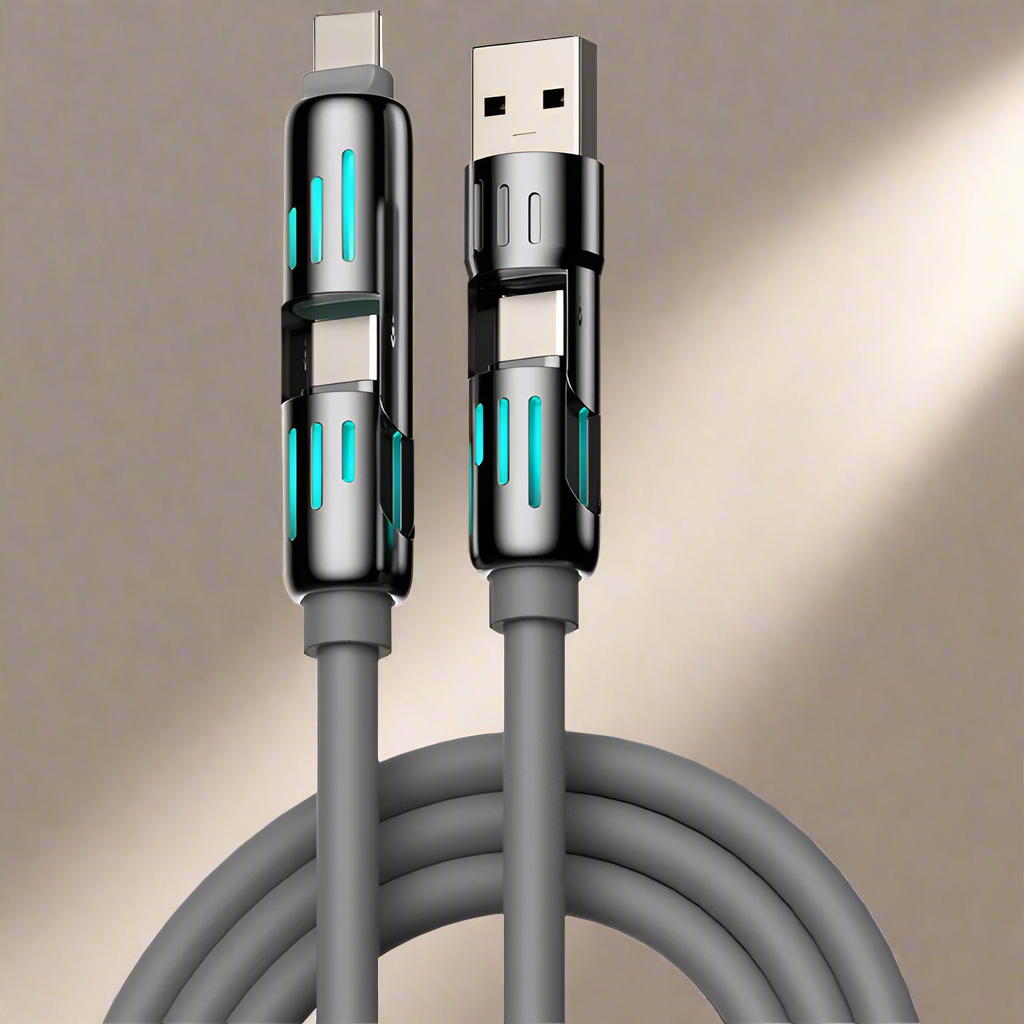 ⚡ 4-in-1 LED Multi USB Charging Cable – 3A Fast Charge & Data Transfer