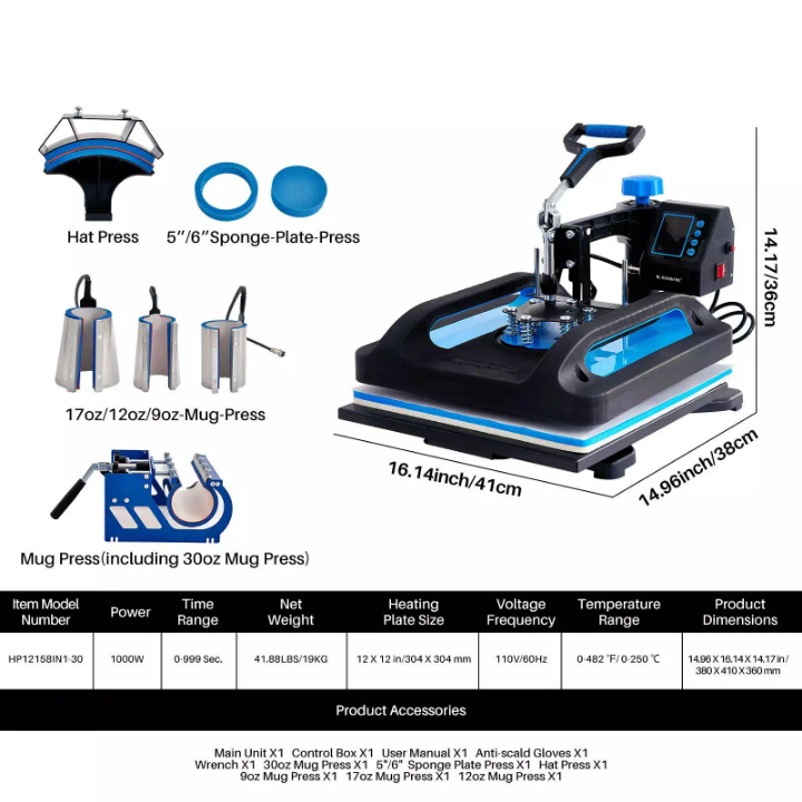 🔥 8-in-1 Multifunctional Heat Press Machine – T-Shirts, Mugs, Hats & More