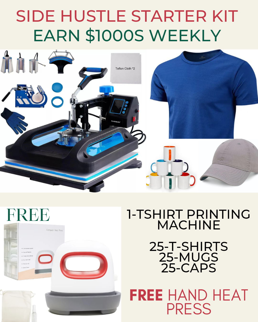 🔥 8-in-1 Multifunctional Heat Press Machine – T-Shirts, Mugs, Hats & More side hustle kit..