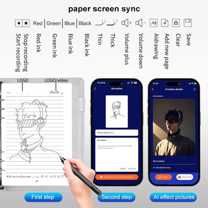 🧠 AI smart Note book, Write sync voice recording, App control multifuctional notebook